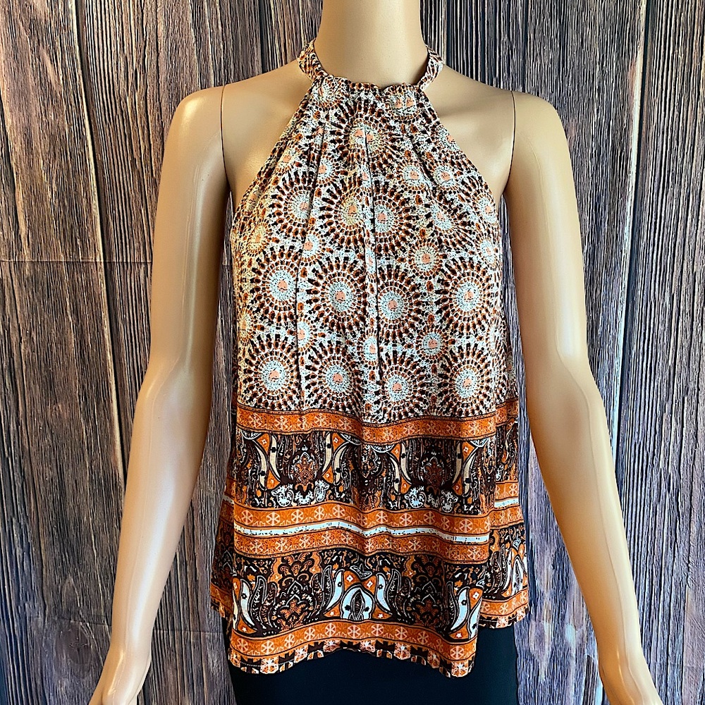 Miami Francesca’s Collections size small orange and brown boho print